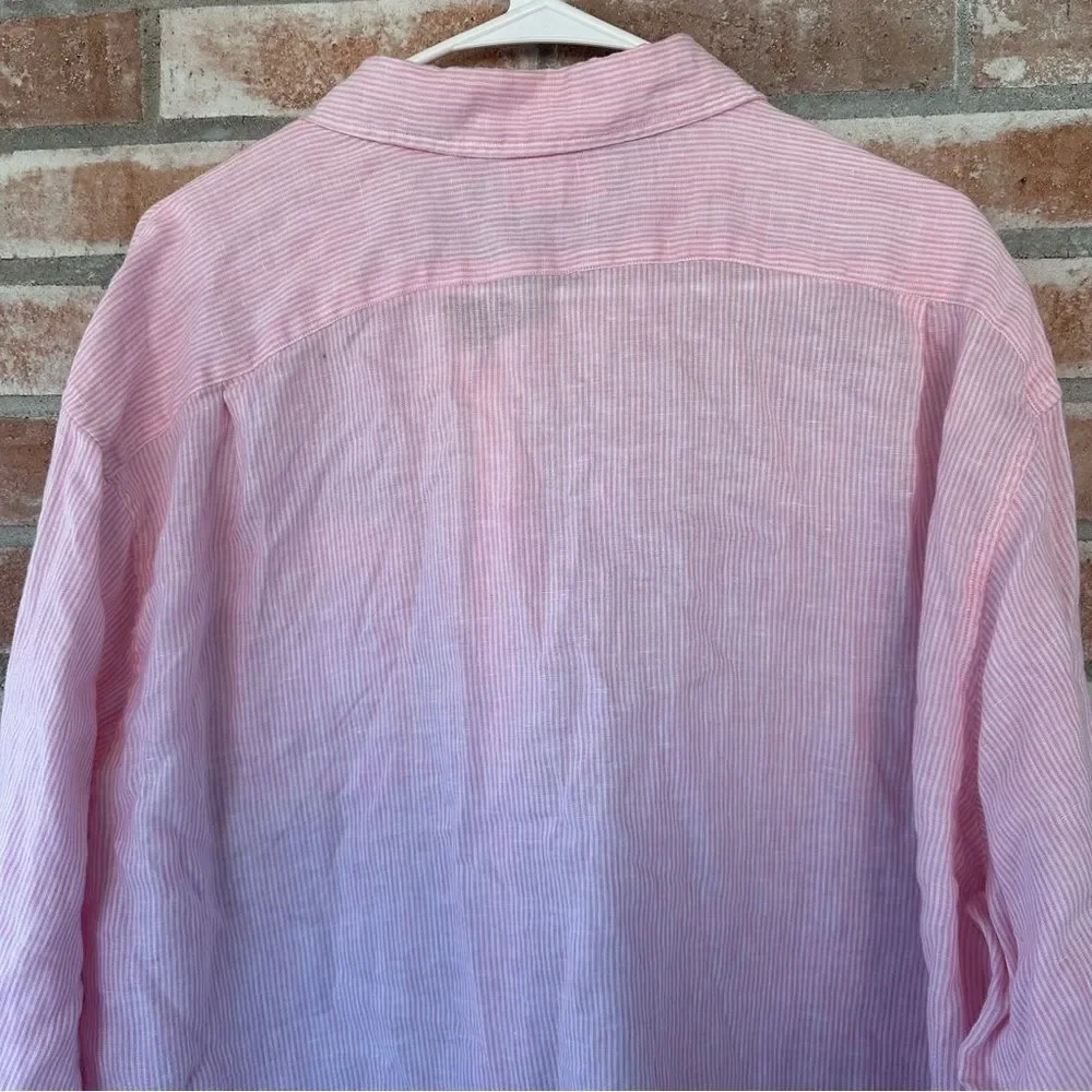 Vineyard Vines 100% Linen Button Down Shirt Oversized Men’s XL Pink White Stripe - Picture 7 of 8